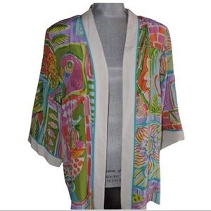 Bob Mackie Silk Shirt Open Front Blouse Small